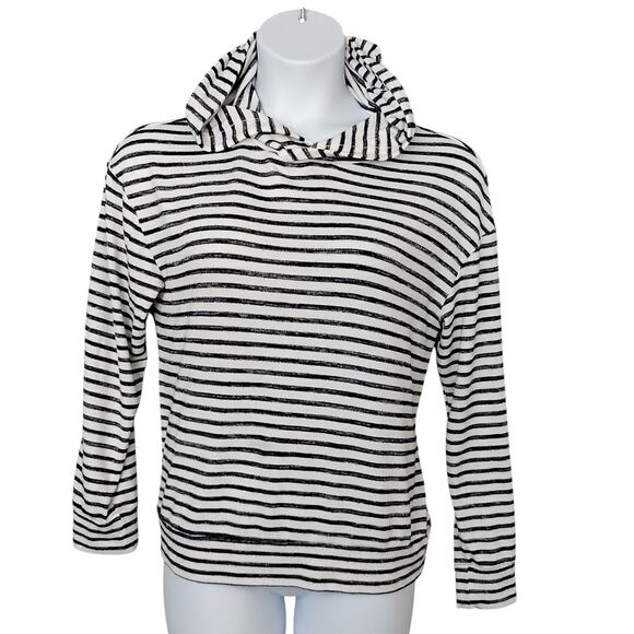 A New Day Hoodie Sweater Top Size Large Black and White Stripes Pullover - Picture 1 of 6
